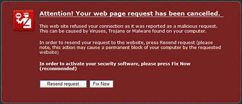 Fake “Attention! Your web page request has been cancelled” screenshot Fake “Attention! Your web page request has been cancelled” screenshot