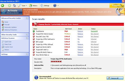 Internet Antivirus 2011 screenshot Internet Antivirus 2011 screenshot