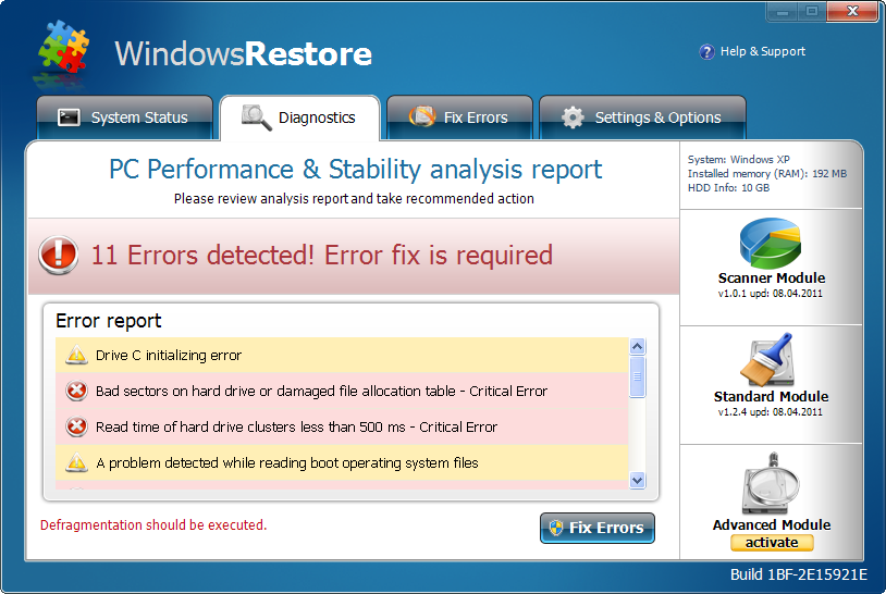Windows Restore screenshot Windows Restore screenshot