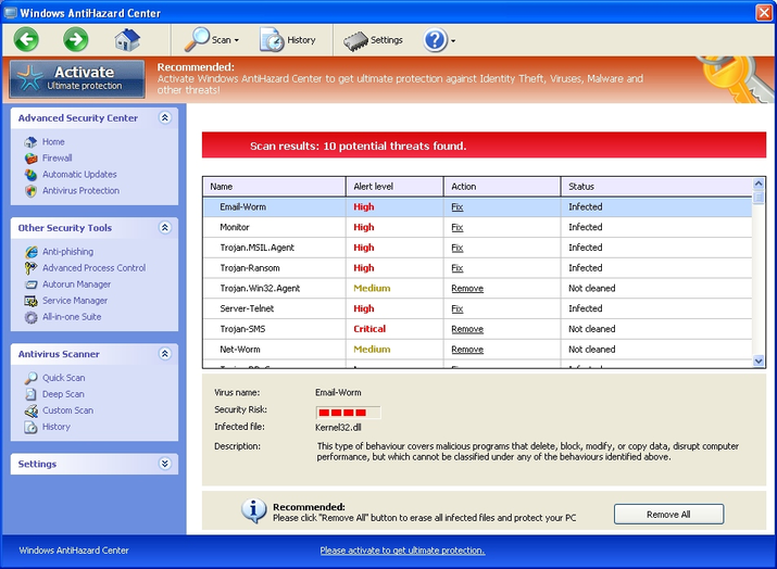 Windows AntiHazard Center screenshot Windows AntiHazard Center screenshot