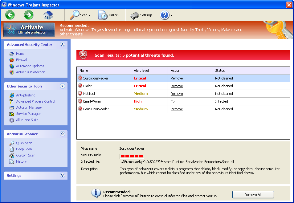 Windows Trojans Inspector screenshot Windows Trojans Inspector screenshot