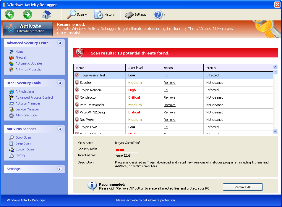 Windows Activity Debugger screenshot Windows Activity Debugger screenshot