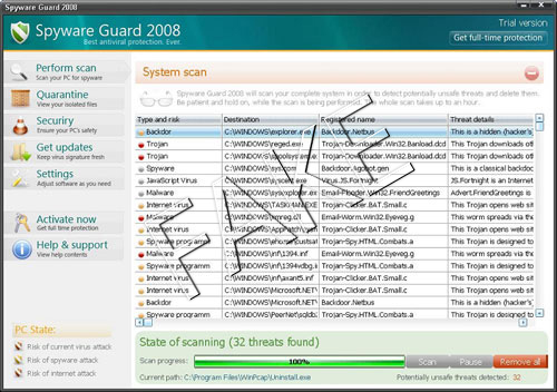 어떻게 spyware gaurd 2008을 제거합니까