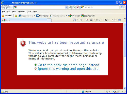 Fake warning “This webiste has been reported as unsafe”
