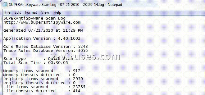 SUPERAntispyware scan log