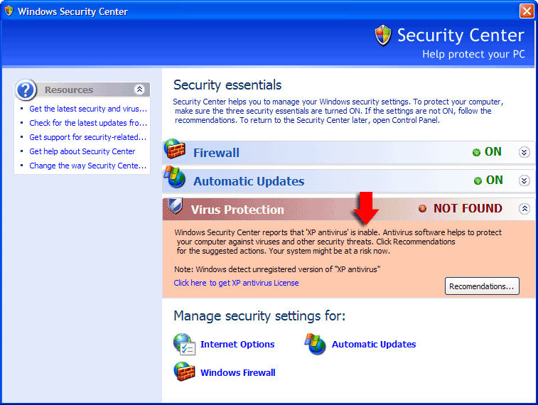 Windows Security Center (fake)