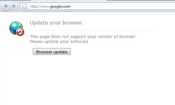 “Update your browser” redirect