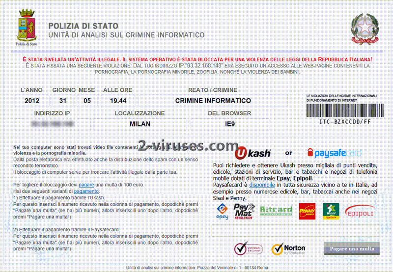 Polizia di stato virus how to remove 2 viruses.com Poliziadistato web