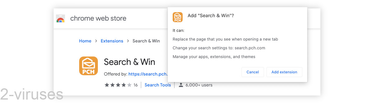 The PCH Search browser add-on replaces your new tab and changes your default search settings.