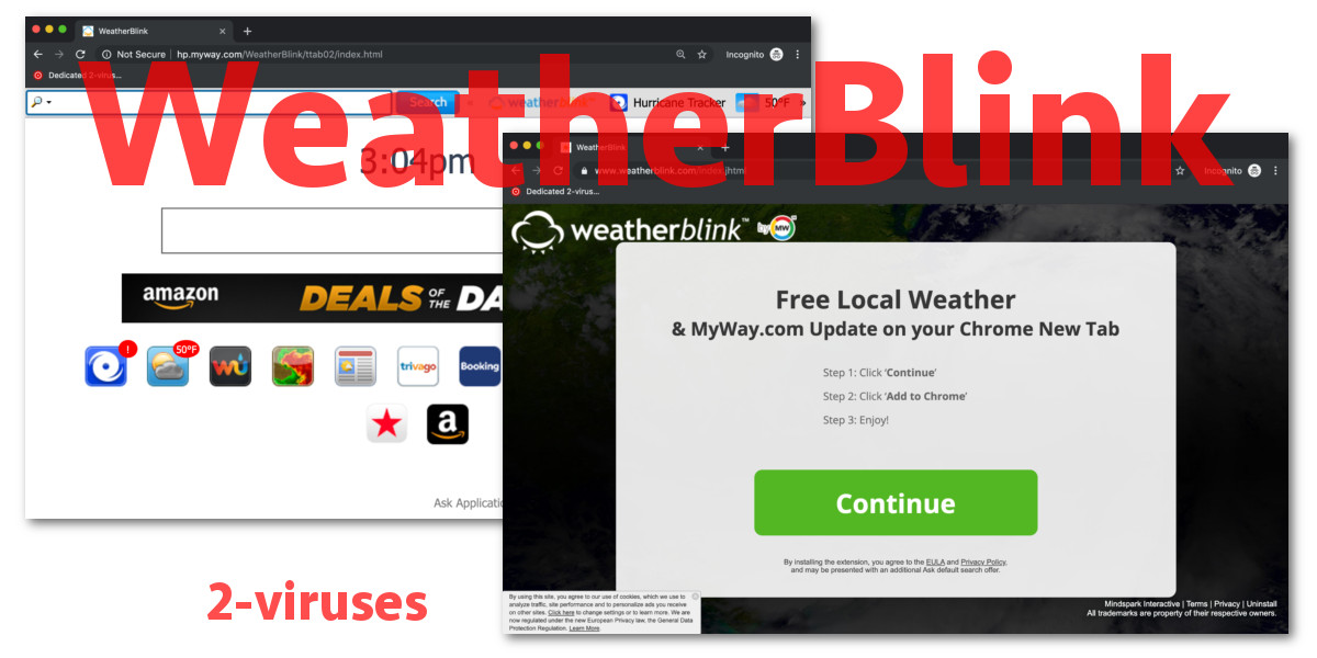 "WeatherBlink", installation and new tab pages