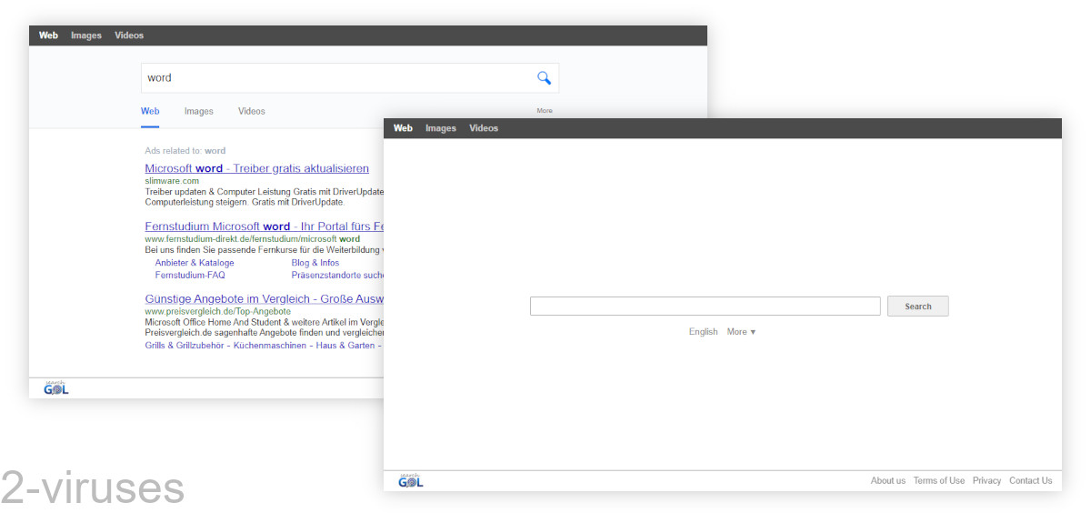 Searchgol looks like a search engine, but with a few too many ads in the results.