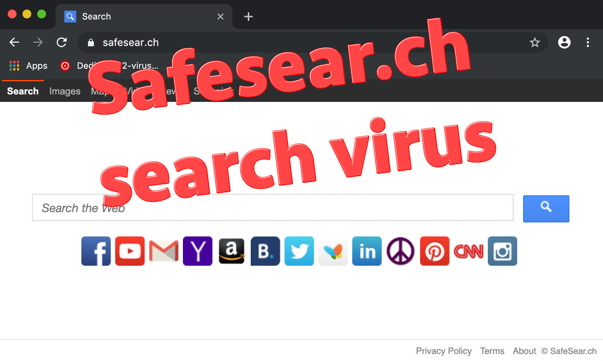 "Safesear.ch search virus", on the page screenshot