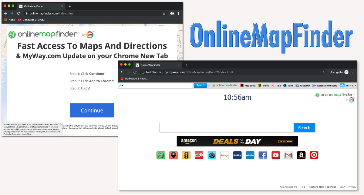 OnlineMapFinder installation and new tab pages