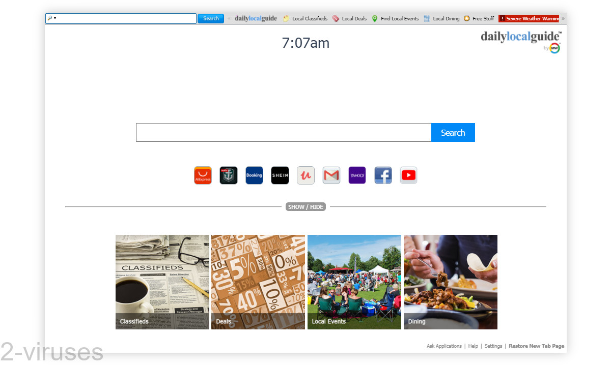 DailyLocalGuide's home page offers a search box in the middle of the page.