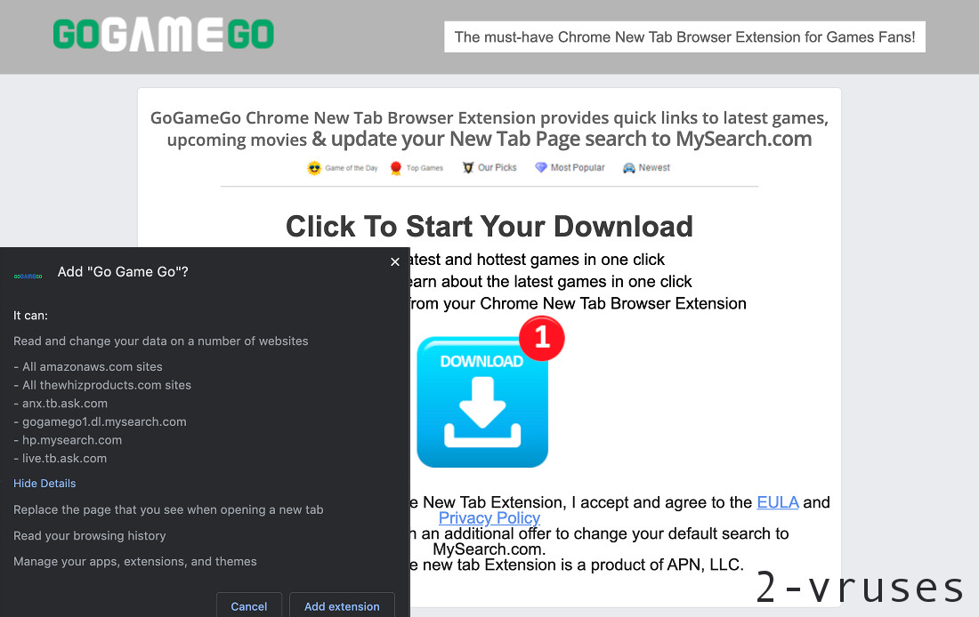 GoGameGo installaton page screenshot and add-on permissions