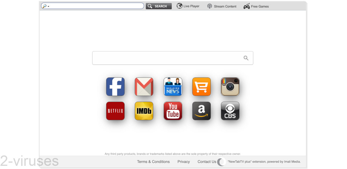 Search.newtabtvsearch.com's front page has a search box and some links.