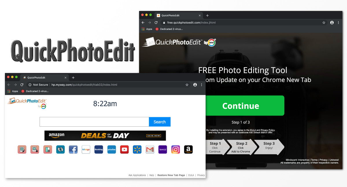 "QuickPhotoEdit", screenshots of the front page and the new tab page