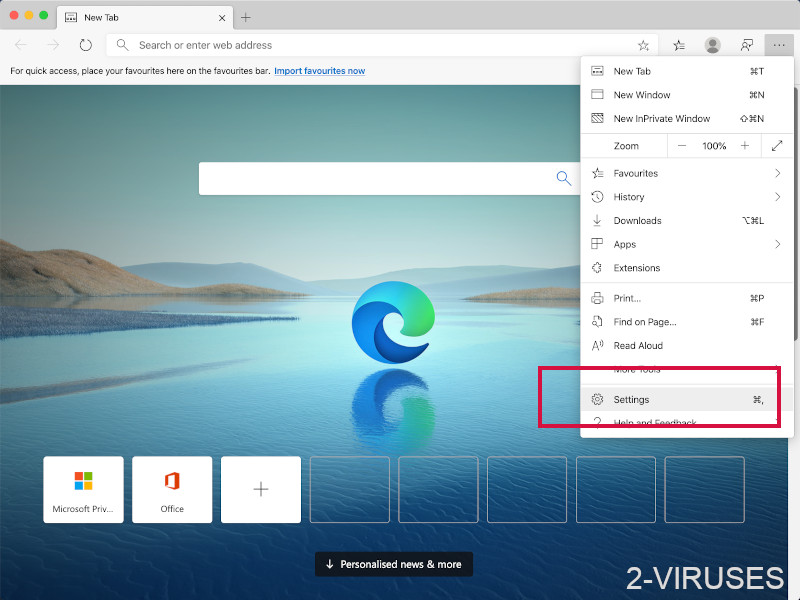 Edge new open the three-dot menu and choose settings.