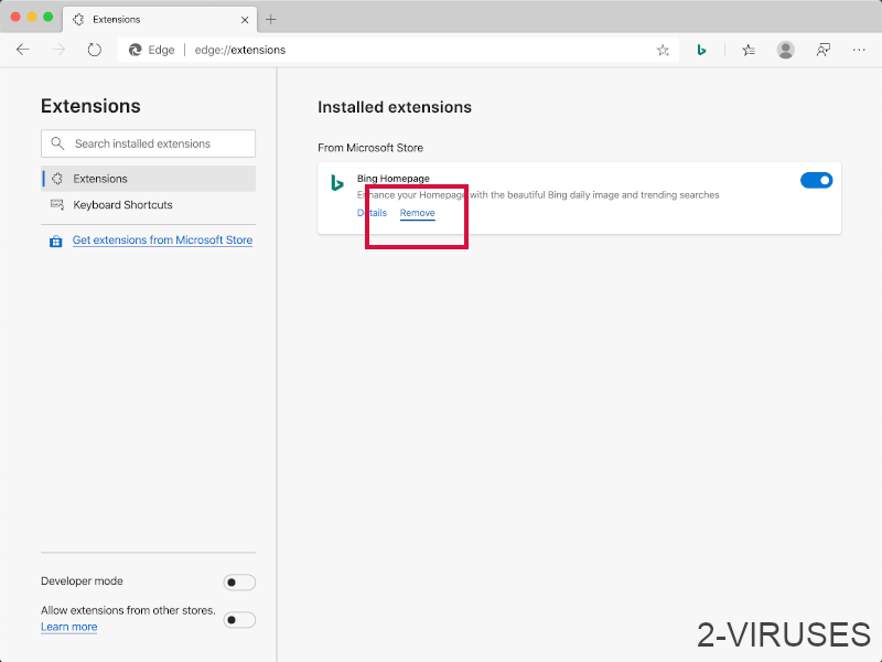 Press Remove for the extensions you want to remove