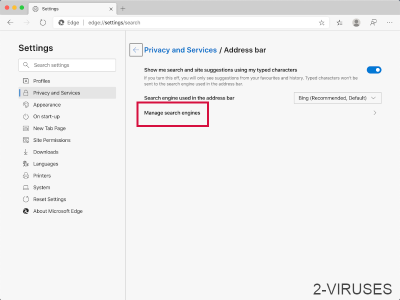 Edge new choose manage search engines.