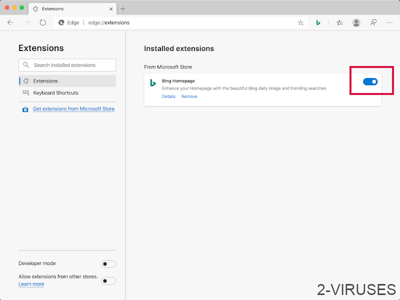 Press the switch to disable the extension.