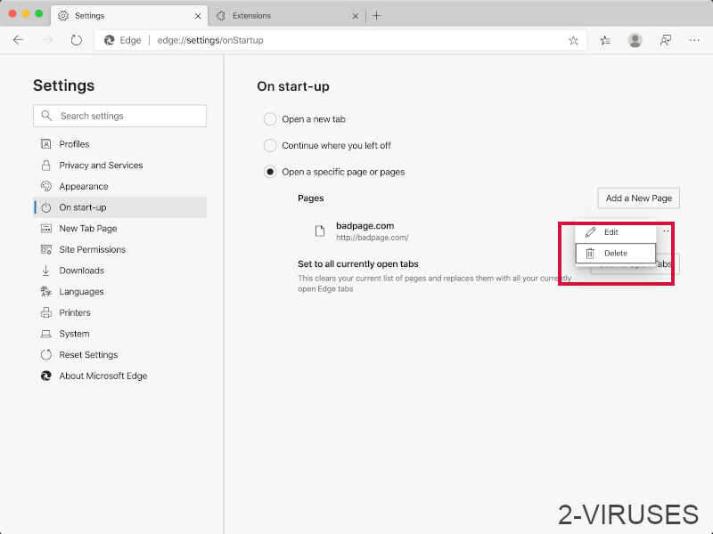 Edge new remove startup pages.