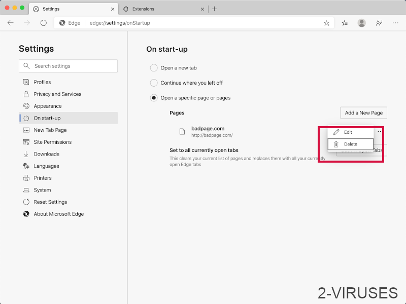  Edge new rimuovi pagine di avvio.