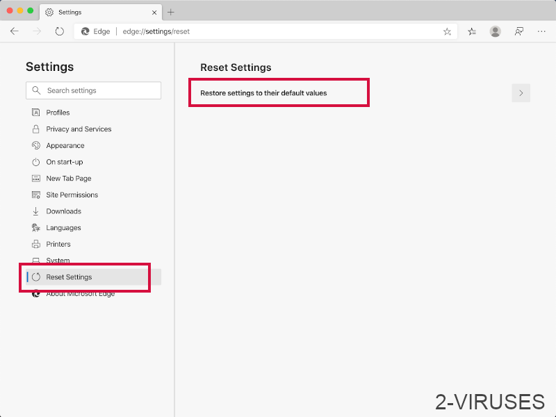 Edge novas configurações de restauração.