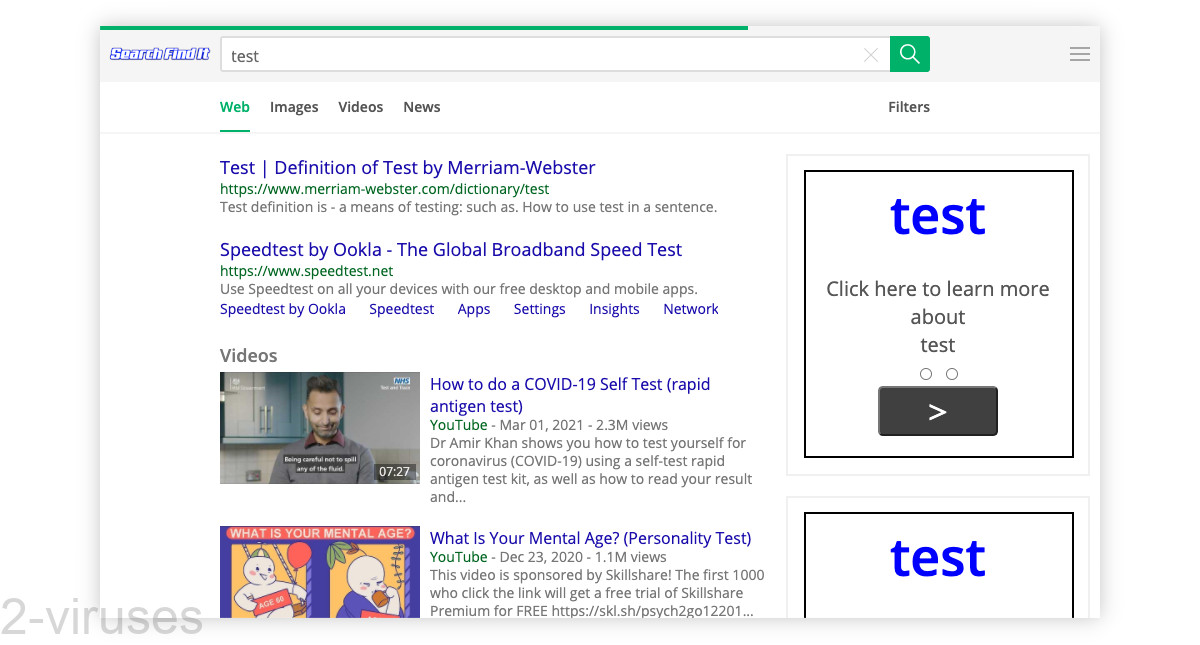 Searchfindit.com shows search results with ads to the side.