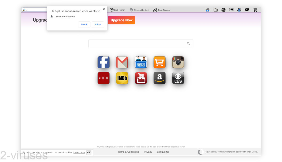 Search.tvplusnewtabsearch.com's home page - a search box, links to popular sites.