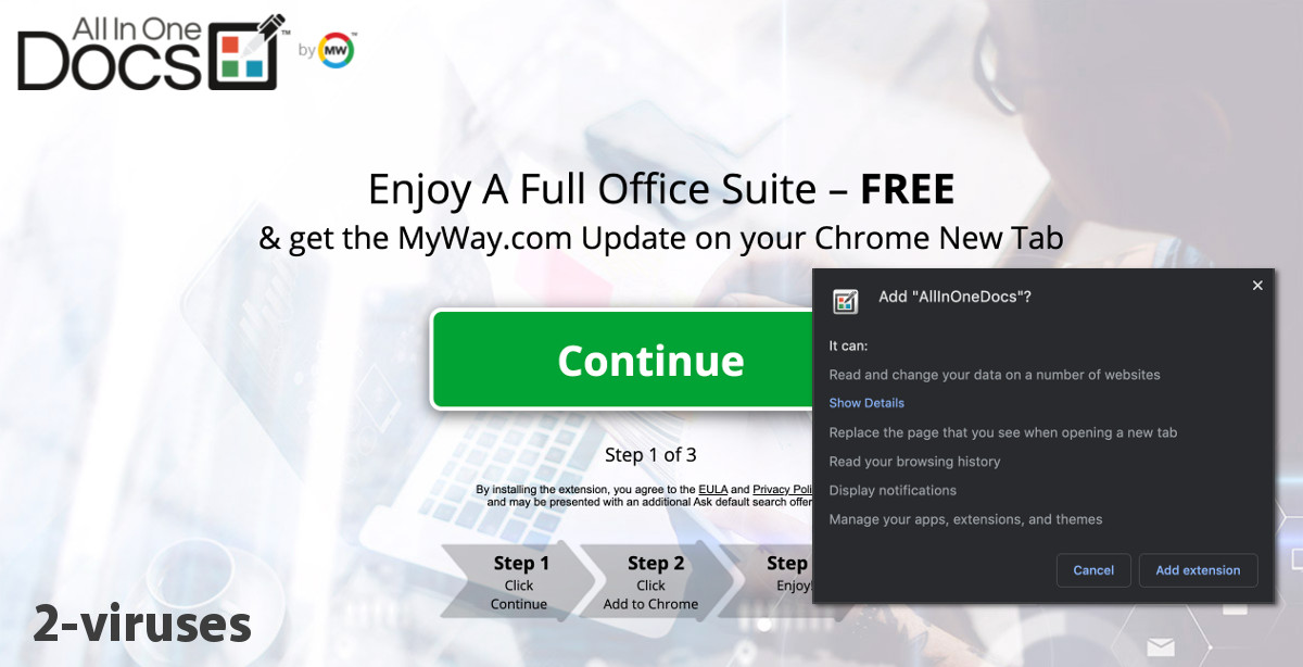 AllInOneDocs installation site and the permissions for the Chrome version
