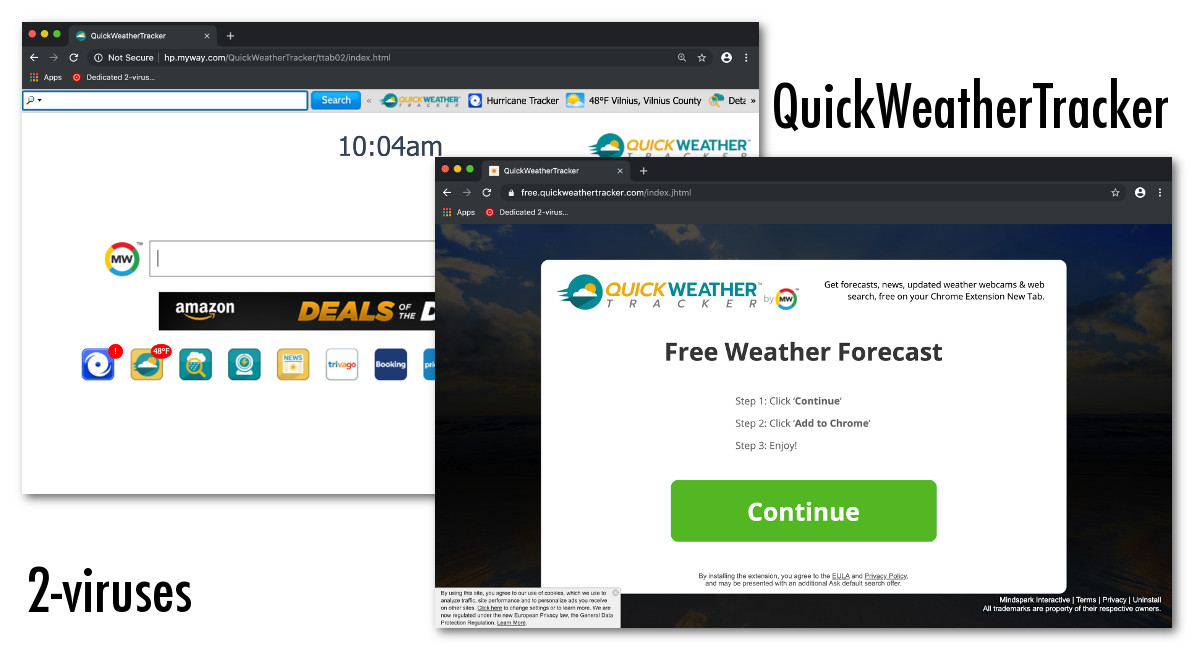 "QuickWeatherTracker" installation and new tab pages