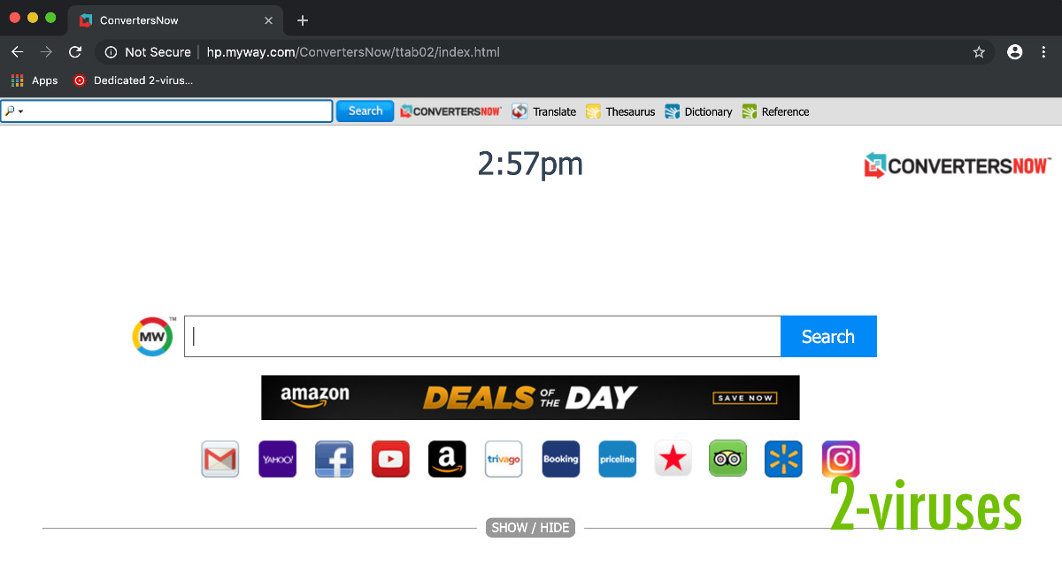 the new tab page that Converters Now sets