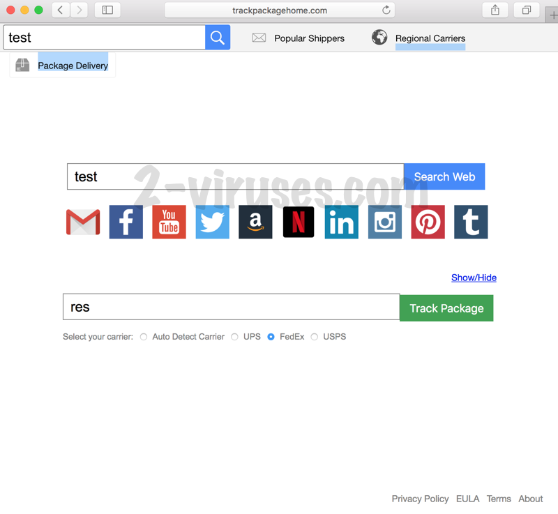 Trackpackagehome.com browser hijacker virus remove