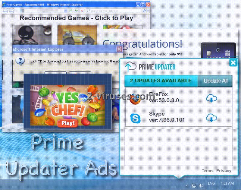 Prime Updater virus ads