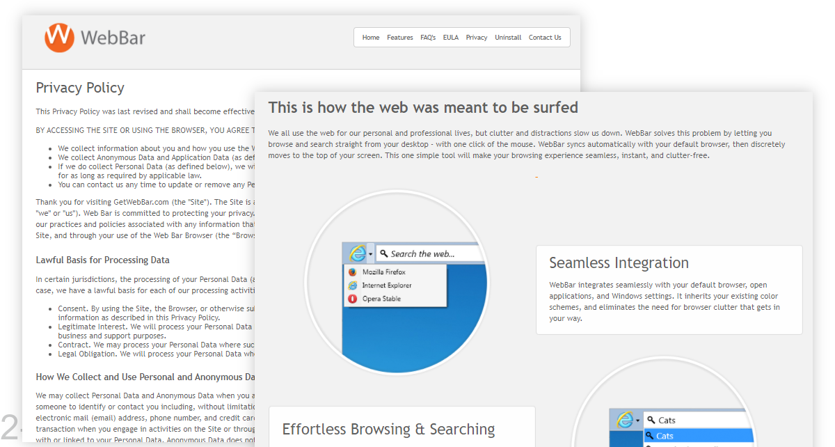 WebBar's site includes a privacy policy.