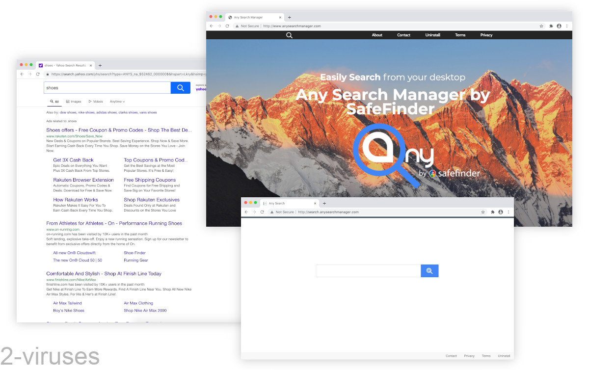 Anysearchmanager.com leads to Yahoo, which shows lots of ads.