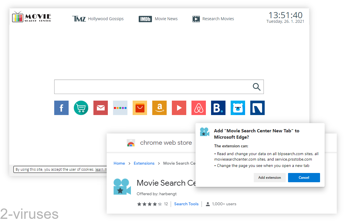 Moviesearchcenter.com replaces your new tab.