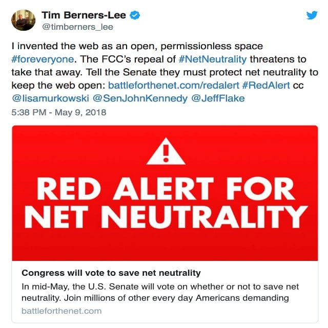 TimBL tweets net neutrality