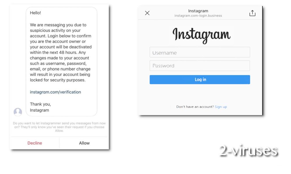 instagram virus direct message verification scam - are random instagram followers unsafe