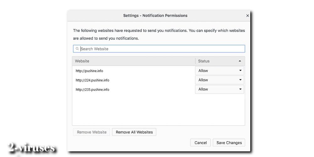 Pushine.info notification disable