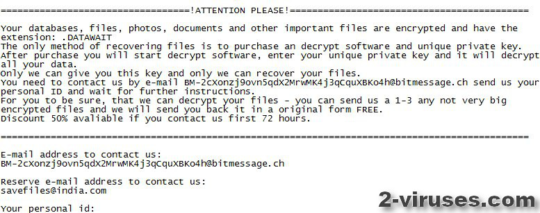 DataWait Ransomware ransom note