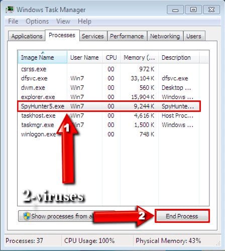 Spyhunter removal step 1 task manager