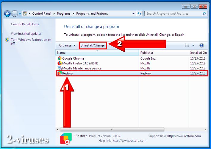restoro uninstall step 3 click uninstall