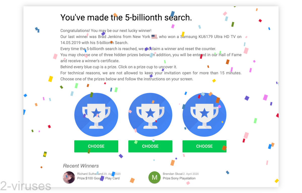 "You've made the 5-billionth search", says the scam.