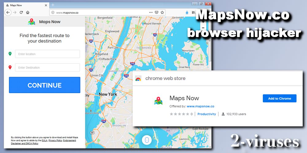 Mapsnow.co browser hijacker for Chrome