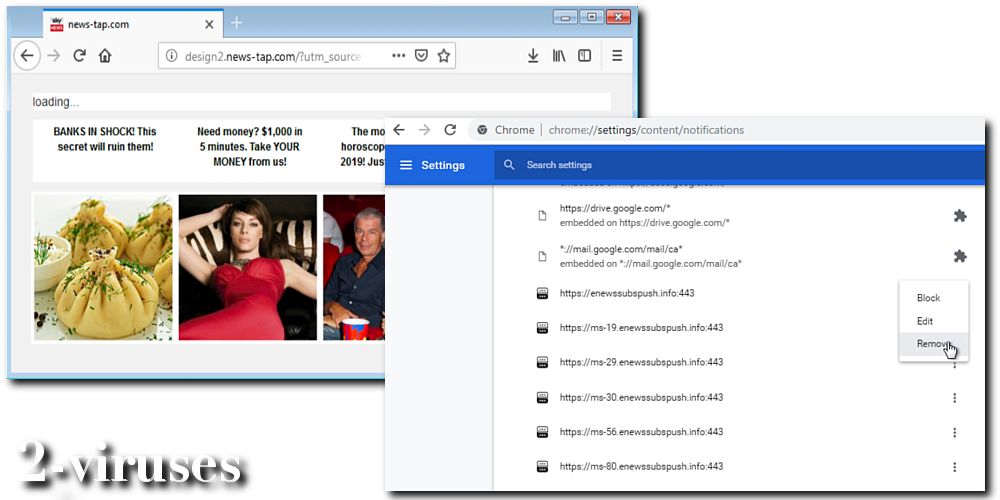 Enewssubspush.info pop-up virus redirect to news-tap.com and removal