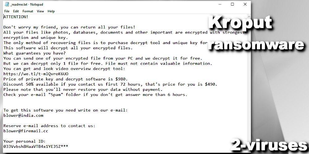 Kroput ransomware ransom note