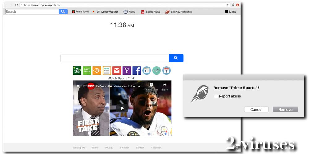 Prime Sports browser hijacker homepage chrome extension removal