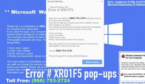 Error # XR01F5 pop-ups